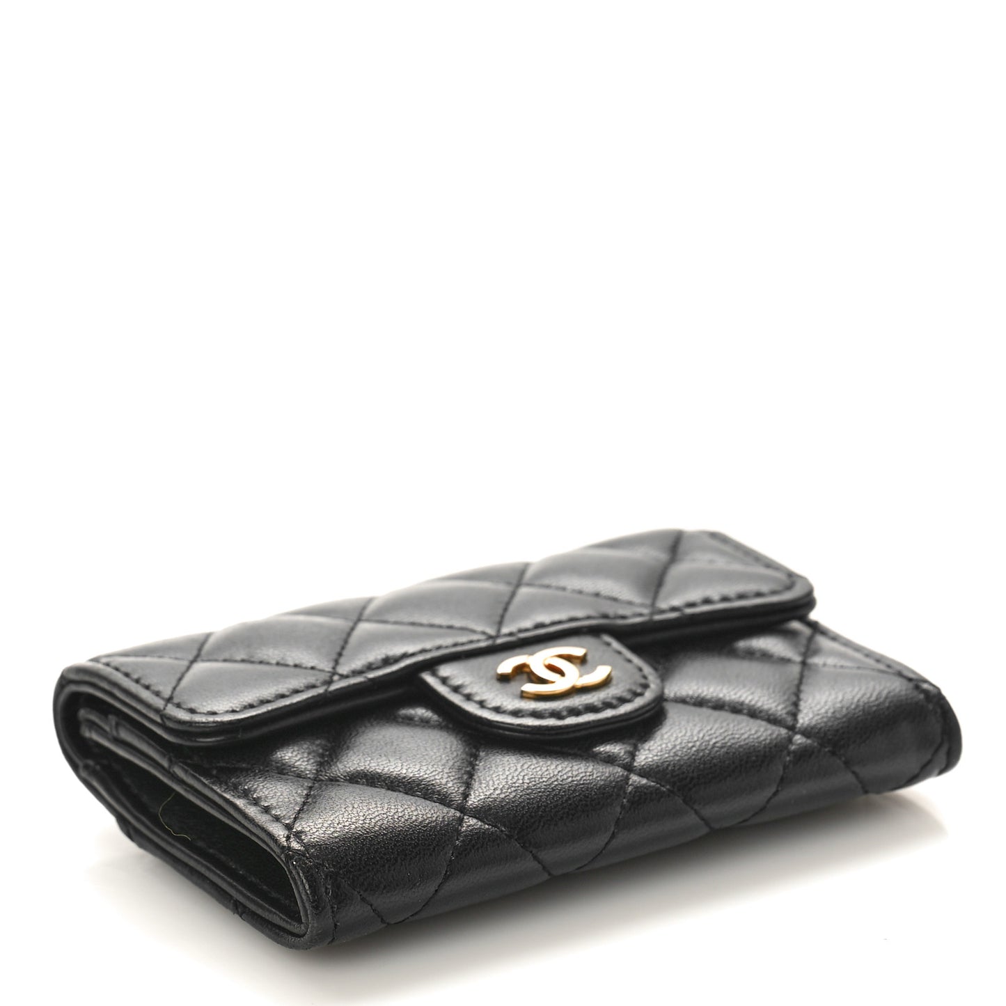 Lambskin Quilted Flap Card Holder Wallet Black