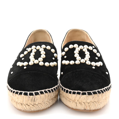 Chanel Suede Pearl CC Espadrilles 38 Black 3 of 10