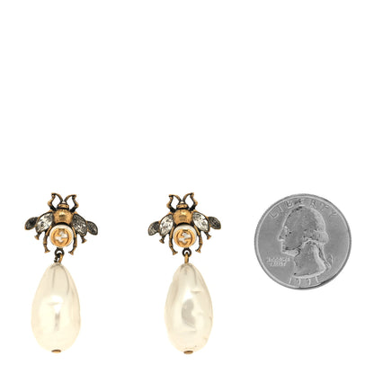 Gucci Crystal Pearl Drop Bee Earrings Gold 2 of 4