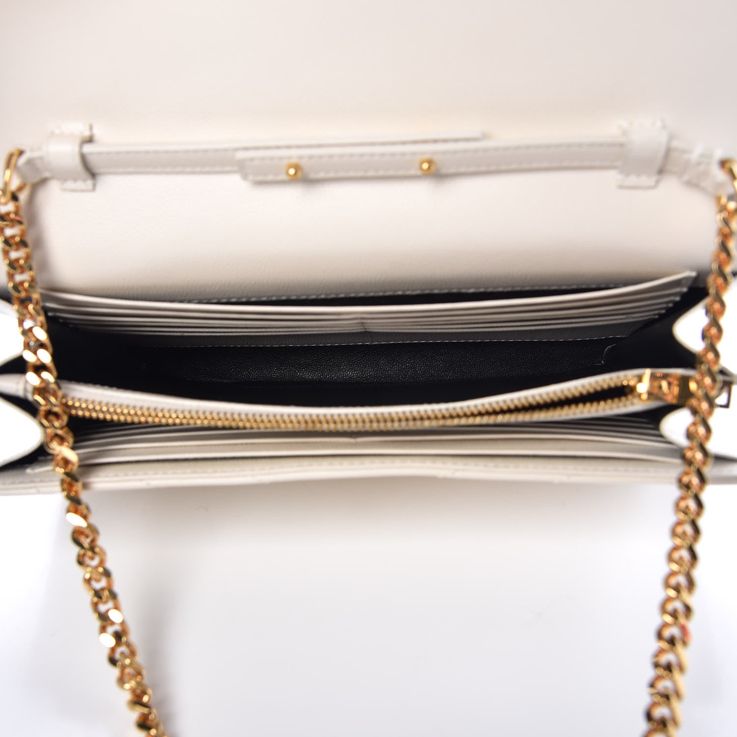 Saint Laurent Grain De Poudre Matelasse Chevron Monogram Chain Wallet White 5 of 7