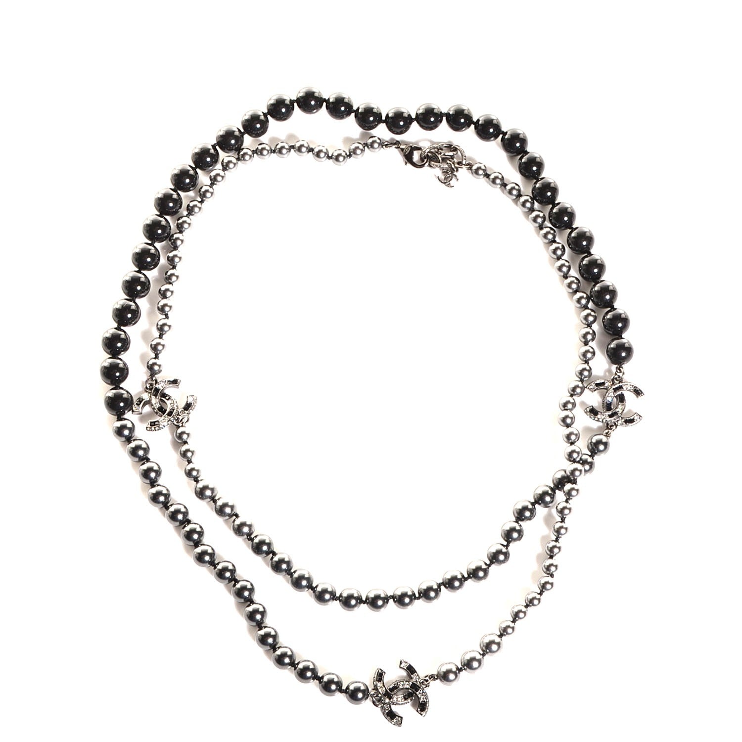 Chanel Crystal Pearl CC Long Necklace Black 1 of 5