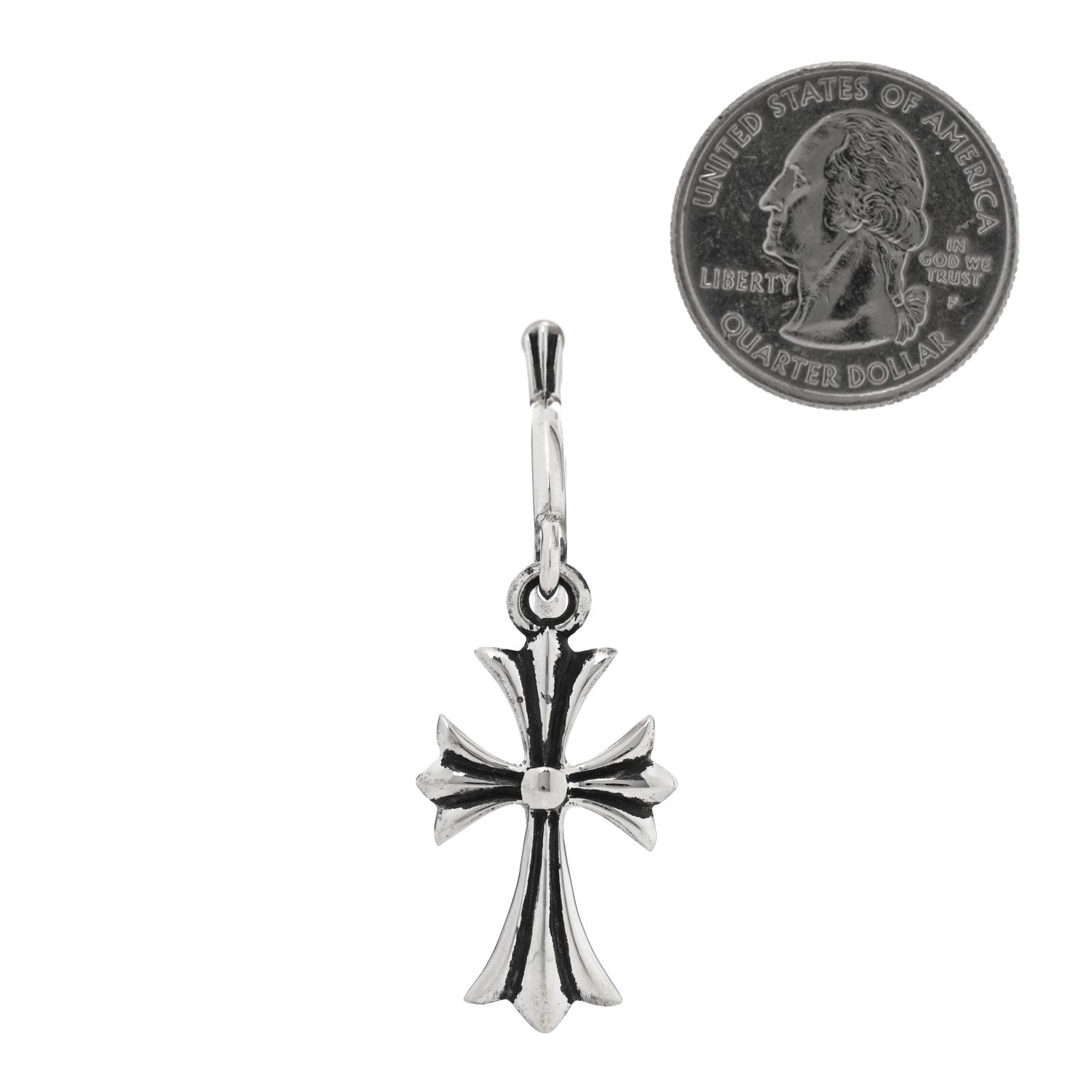 Chrome Hearts Sterling Silver Tiny CH Cross Hoop Drop Single