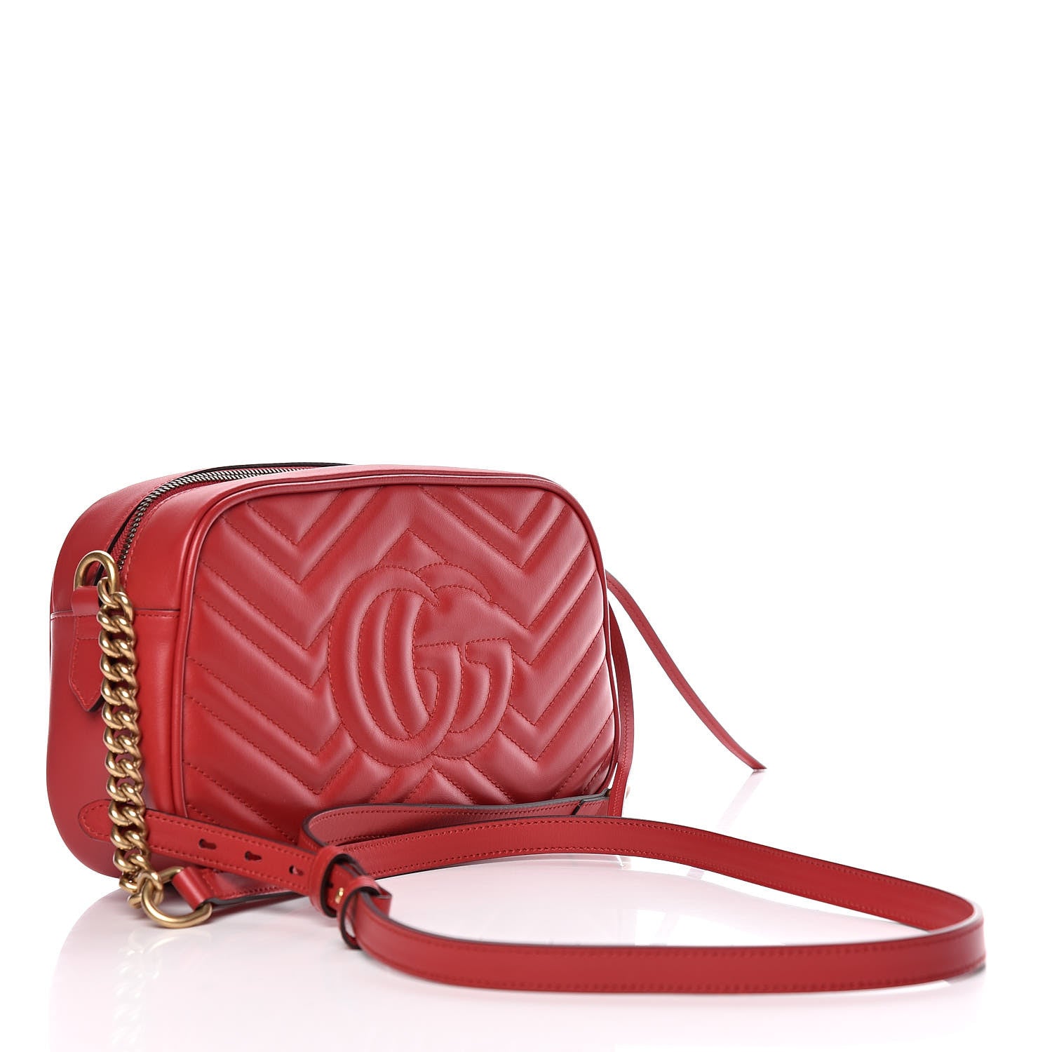 Gucci Calfskin Matelasse Small GG Marmont Chain Shoulder Bag Hibiscus Red 3 of 10