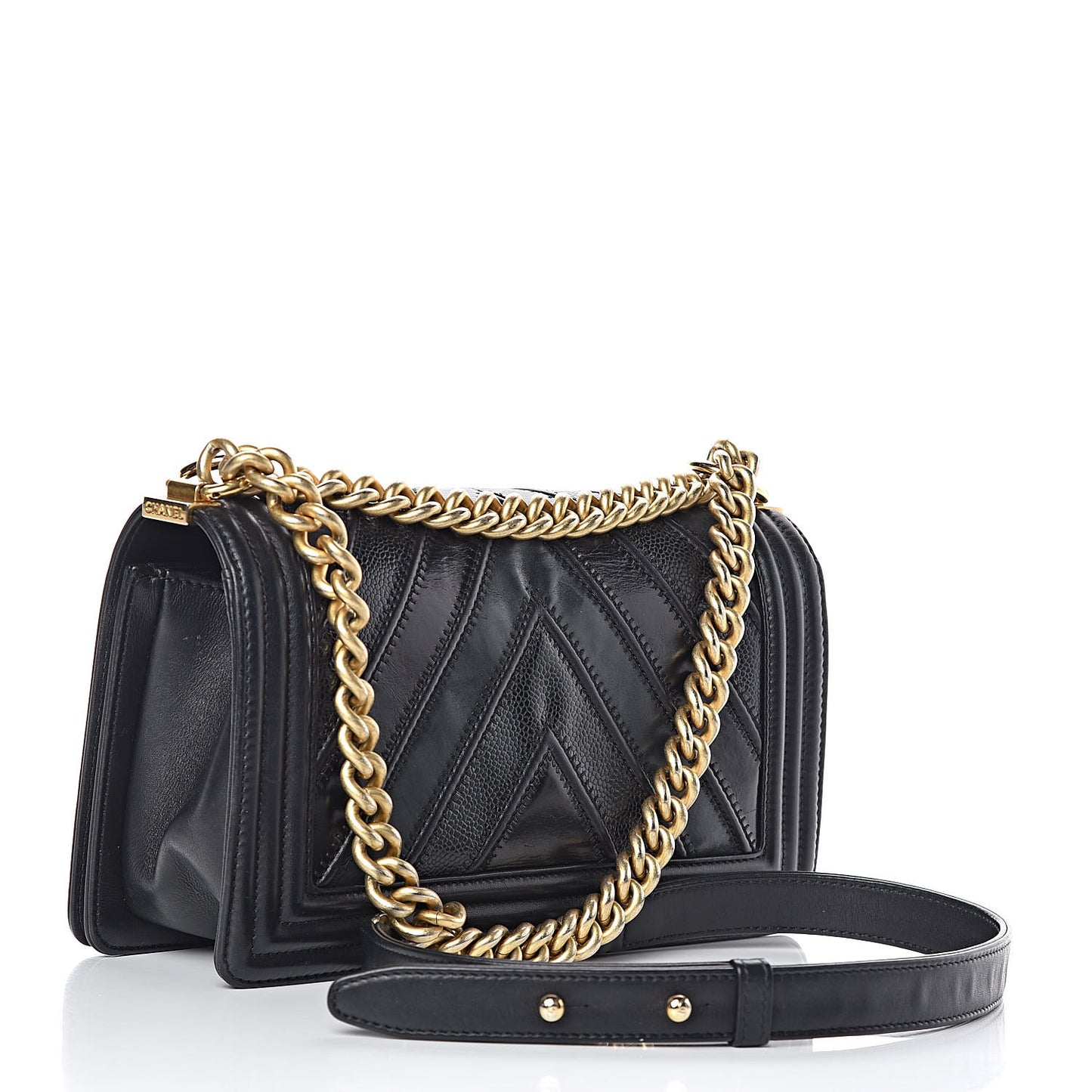 Caviar Suede Calfskin Chevron Medium Boy Flap Black