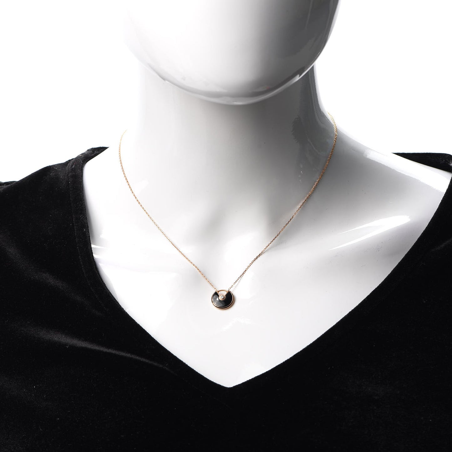 18K Pink Gold Diamond Black Onyx XS Amulette de Cartier Pendant Necklace