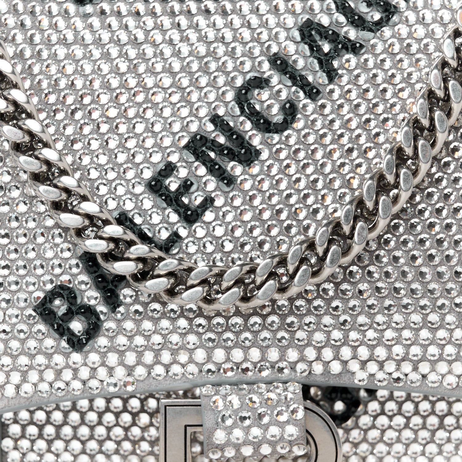 Balenciaga Strass Suede Allover Logo Hourglass Chain Bag Silver Black 9 of 11
