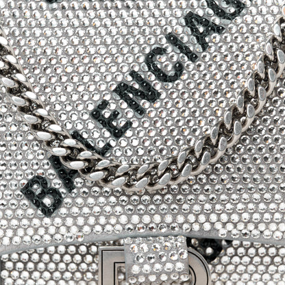 Balenciaga Strass Suede Allover Logo Hourglass Chain Bag Silver Black 9 of 11