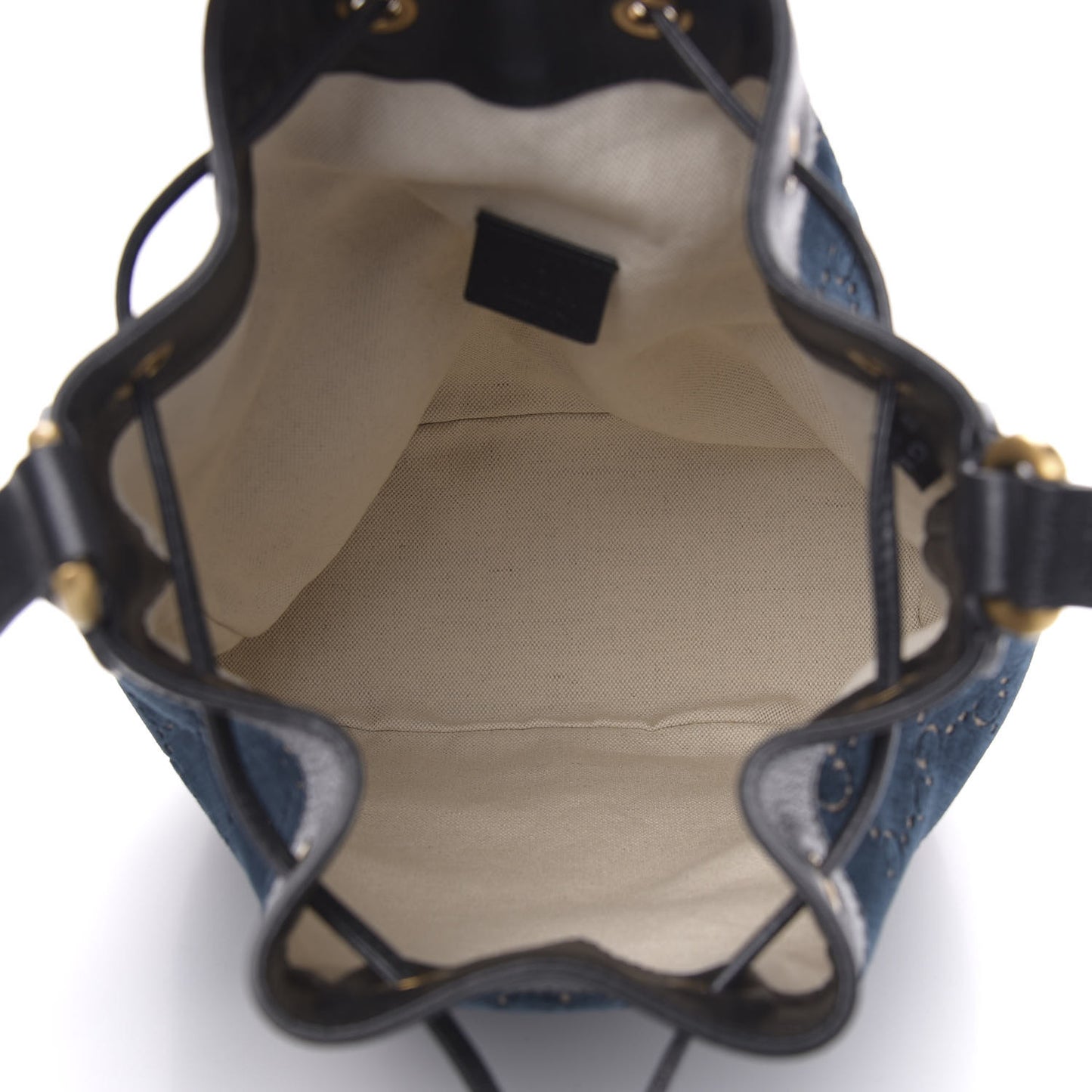 Velvet GG Monogram Web Bucket Bag Blue Beige