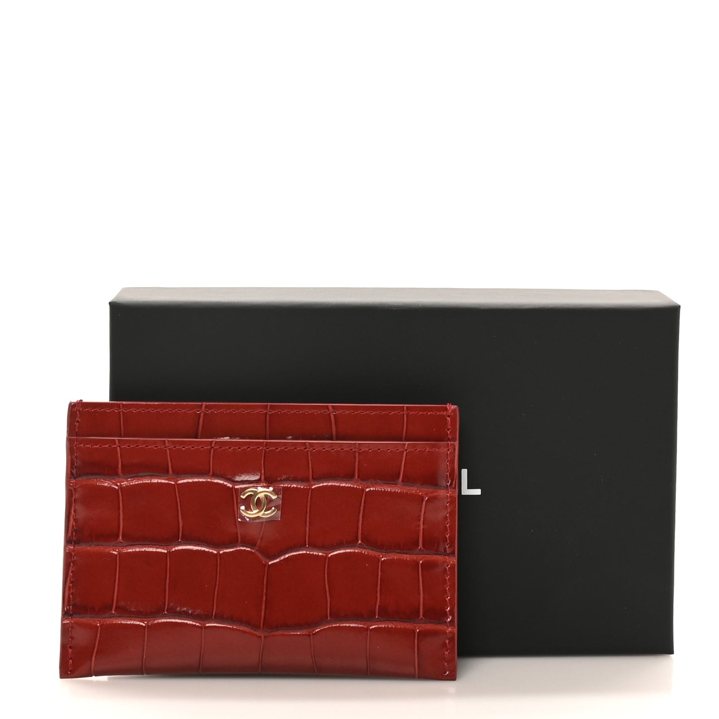 Calfskin Crocodile Embossed Crococo Card Holder Burgundy