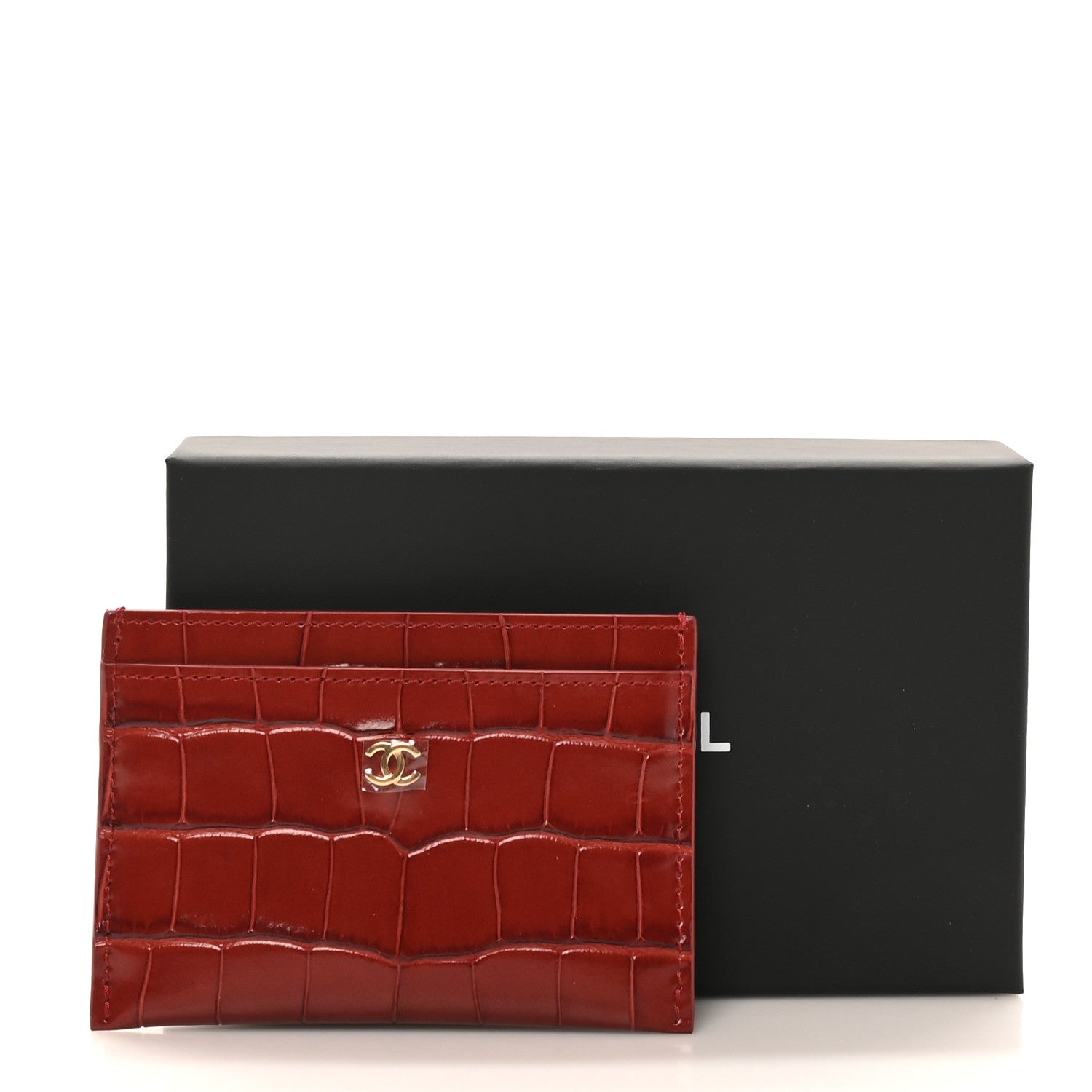 Chanel Calfskin Crocodile Embossed Crococo Card Holder Burgundy 10 of 10