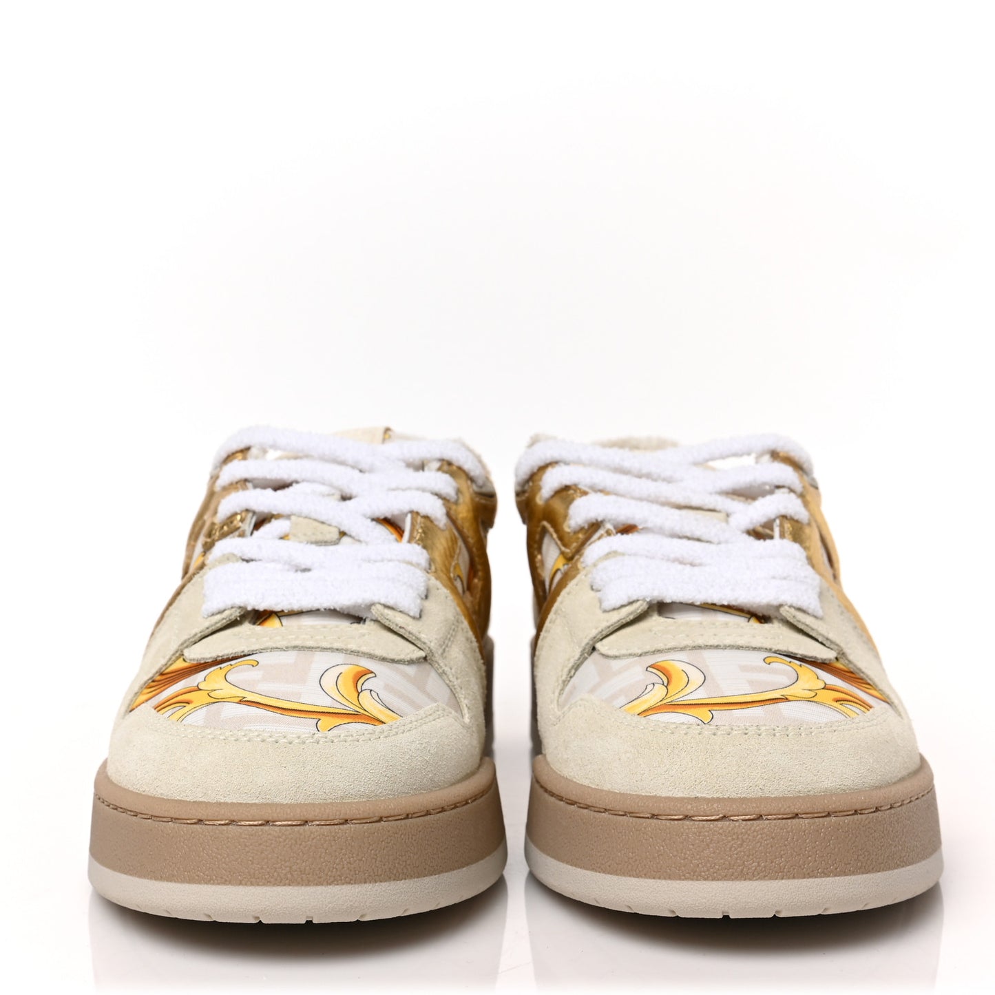 X FENDI Suede Fabric FF Baroque Womens Fendace Match Sneakers 39 Gold Multicolor