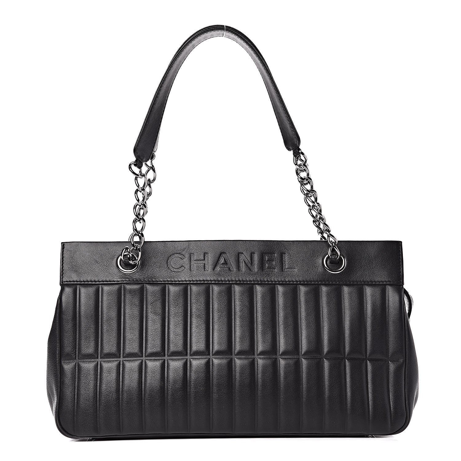 Chanel Calfskin Vertical Quilted Lax East West Shoulder Bag Black 1 of 9