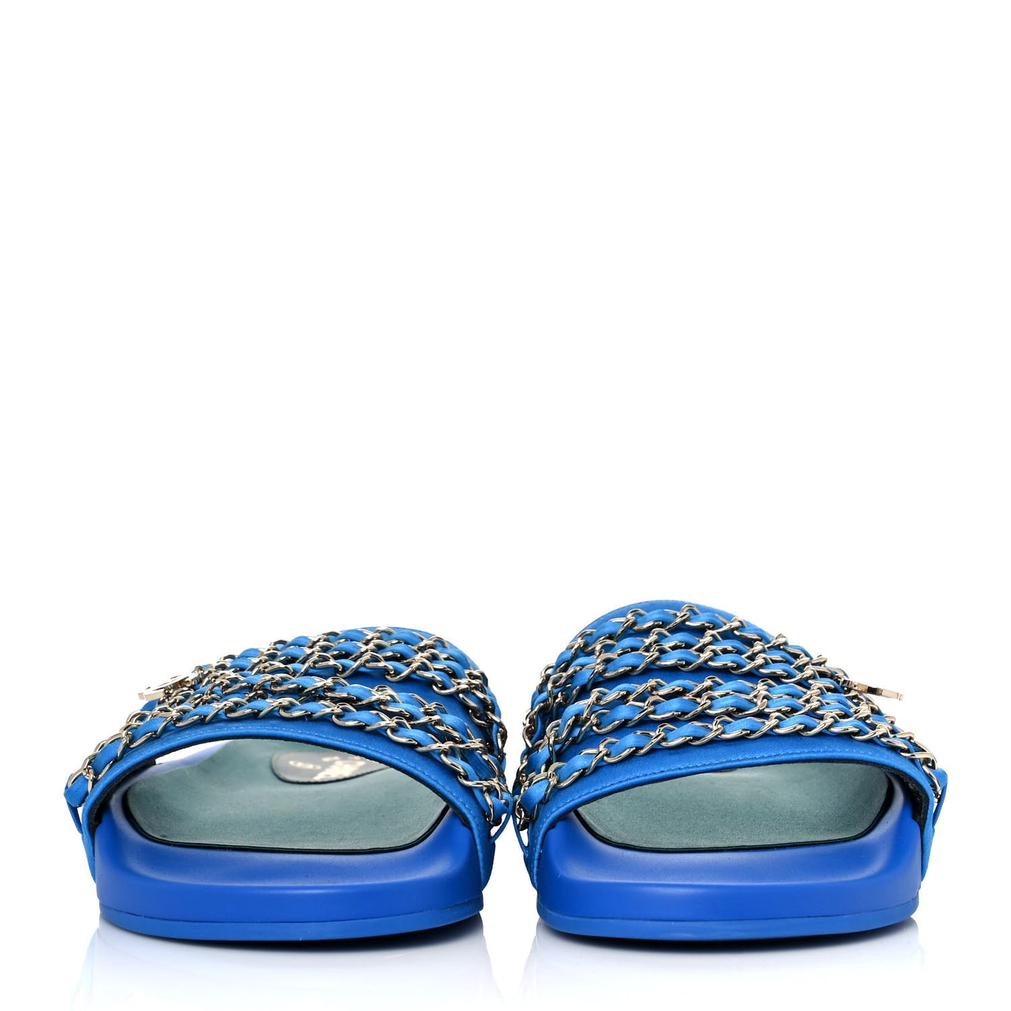 Satin Chain Flat Sandals 40 Bright Blue