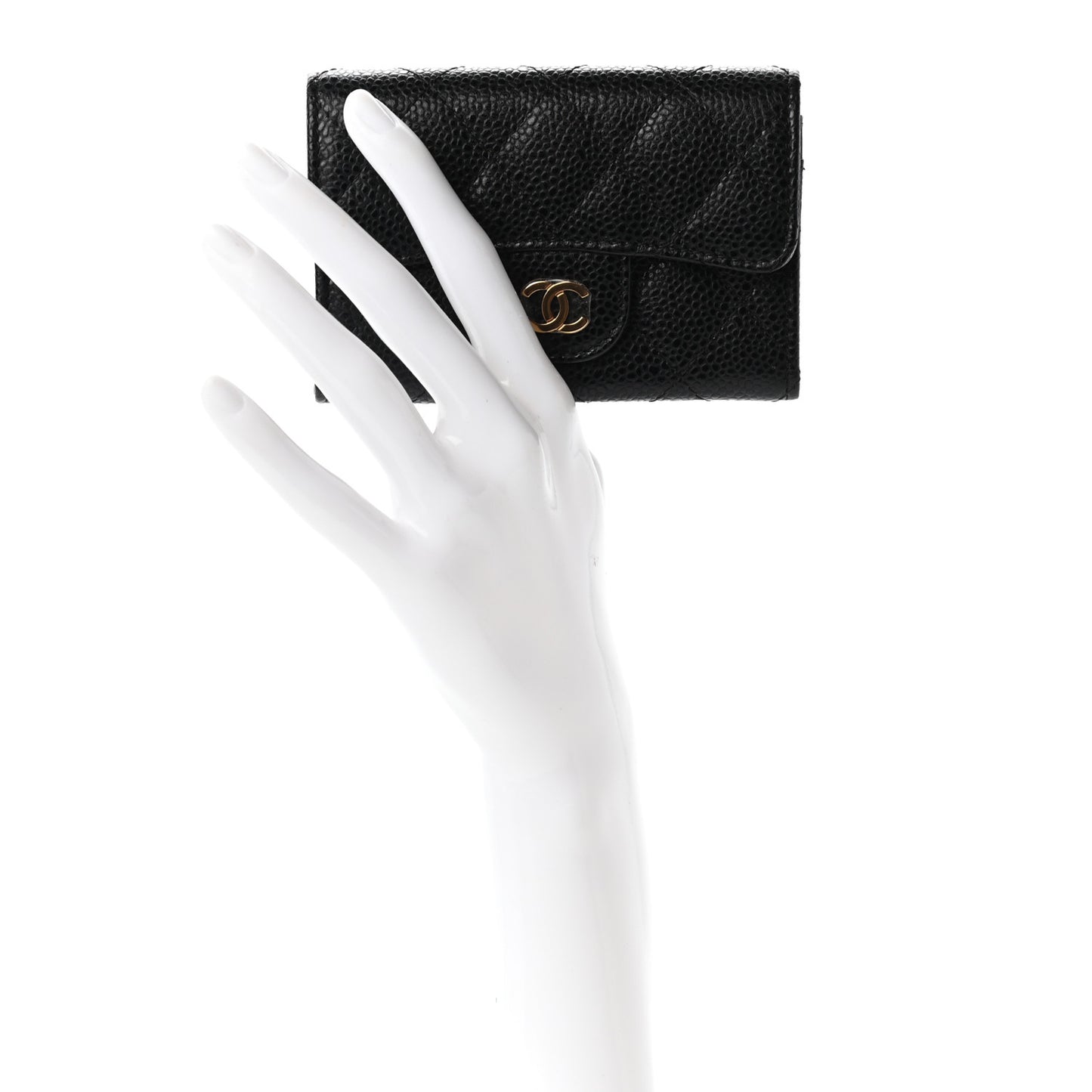 Caviar Quilted Flap Card Holder Black