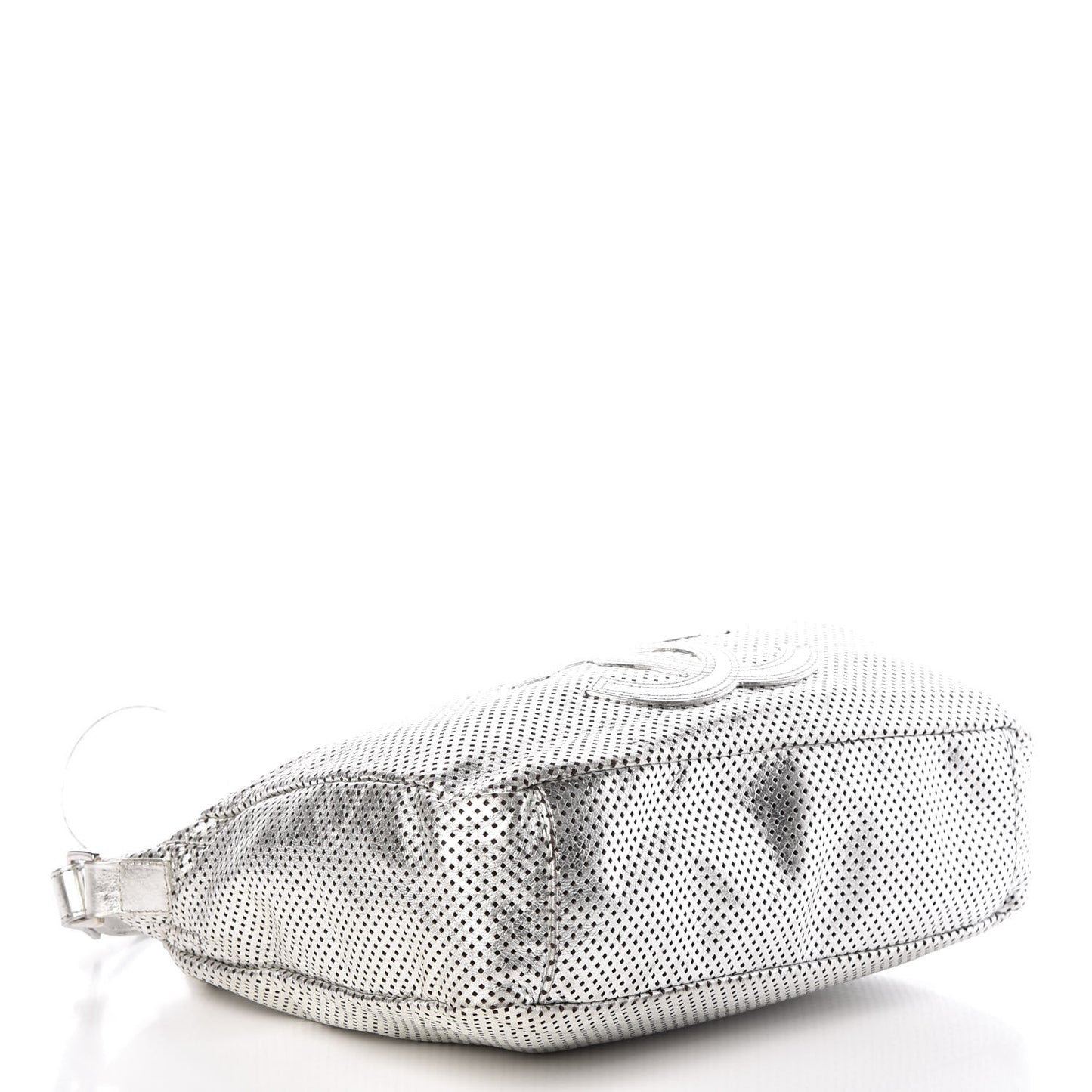 Metallic Glazed Calfskin Perforated Medium Rodeo Drive Tote Silver