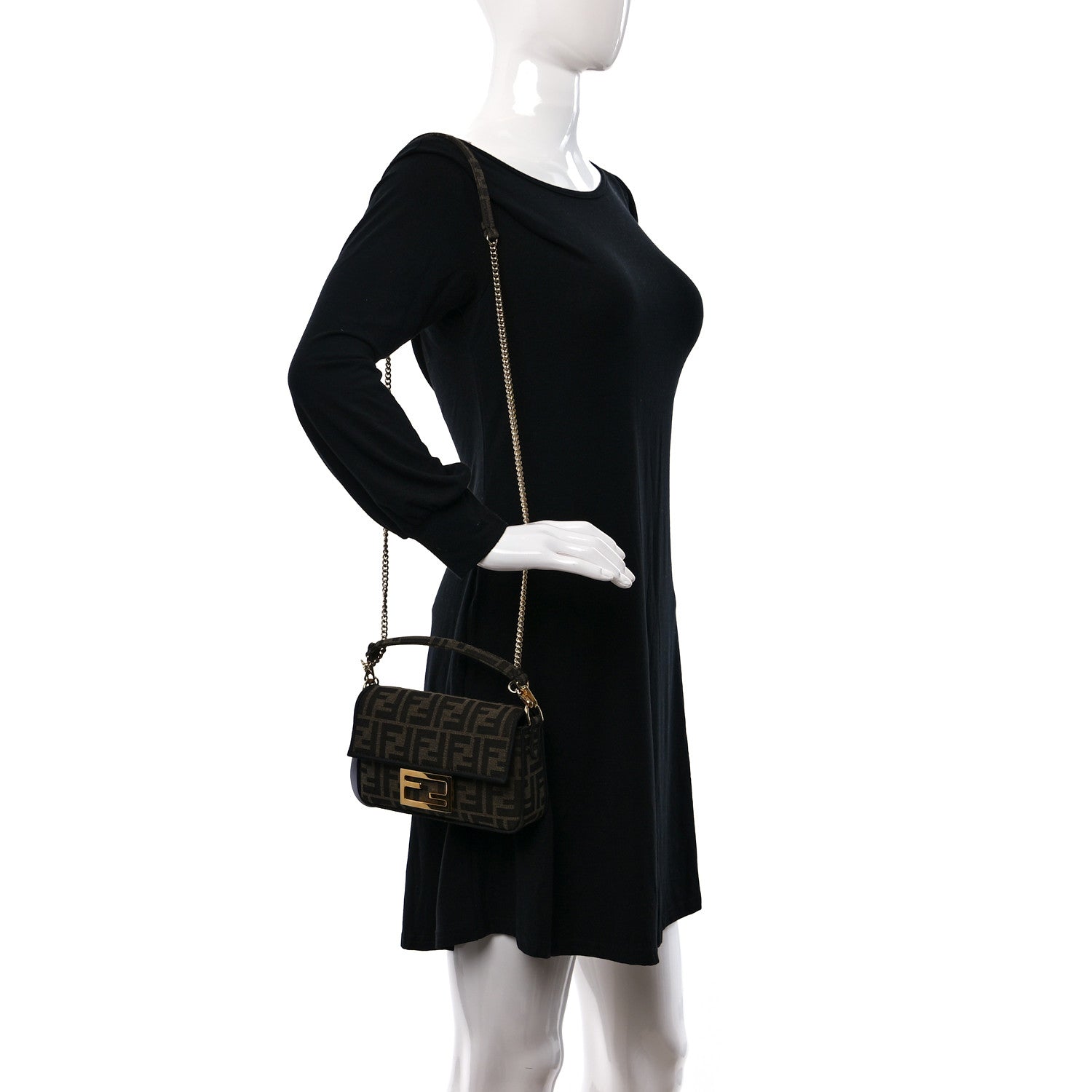 Fendi Fabric Jacquard FF 1974 Mini Baguette Tobacco Moro Black 2 of 9