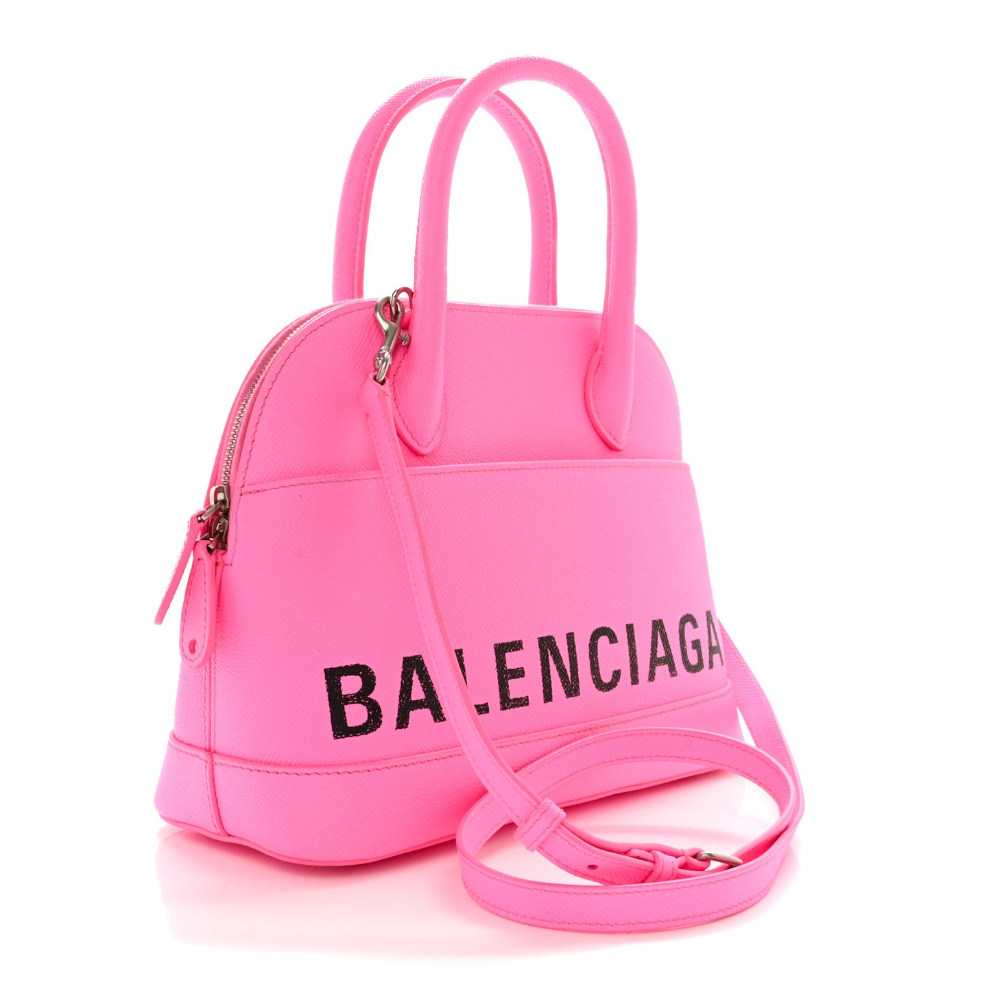 Signature Grained Calfskin Logo M Ville Top Handle Bag Rose Bubblegum Black