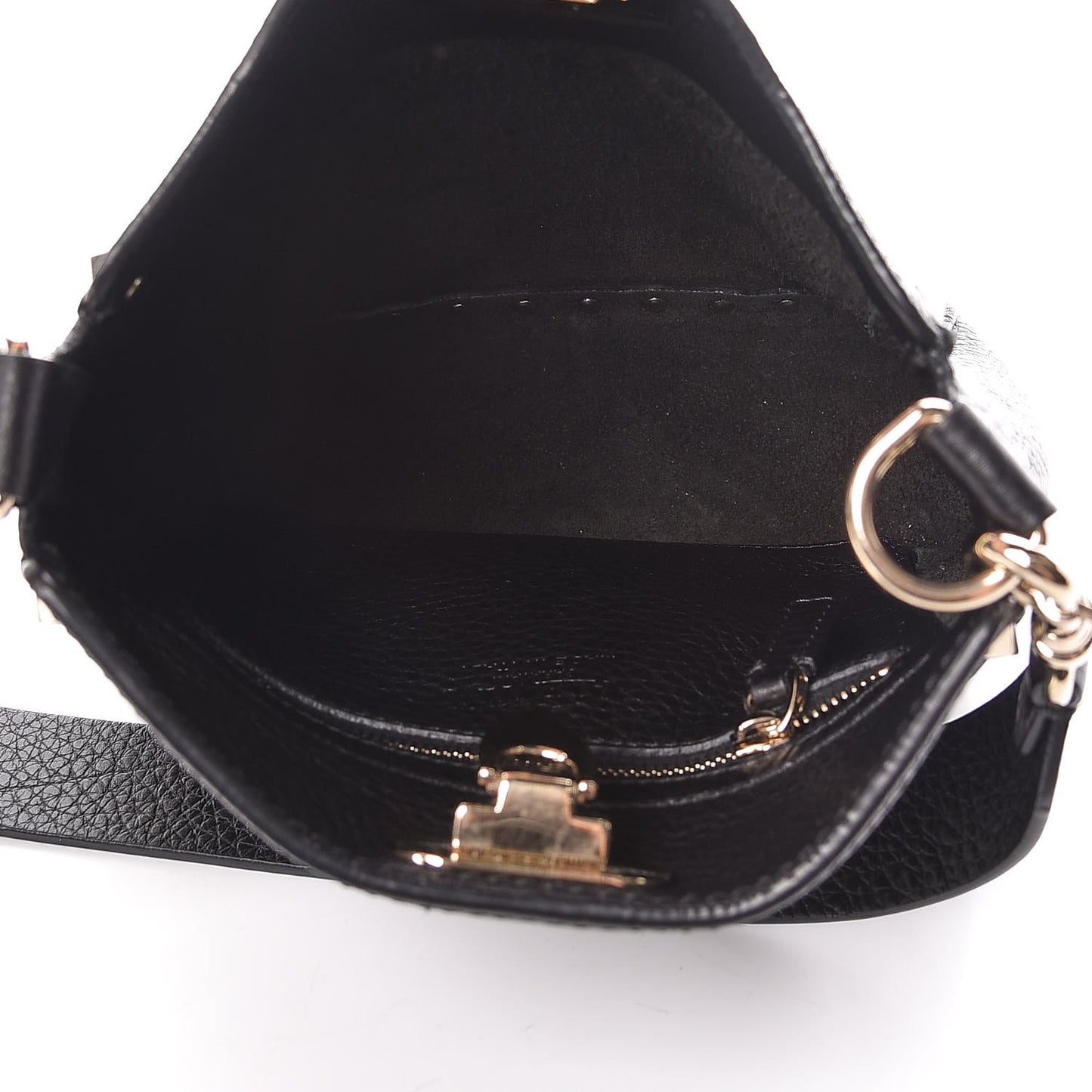 Pebbled Calfskin Mini Rockstud Flip-Lock Messenger Bag Black