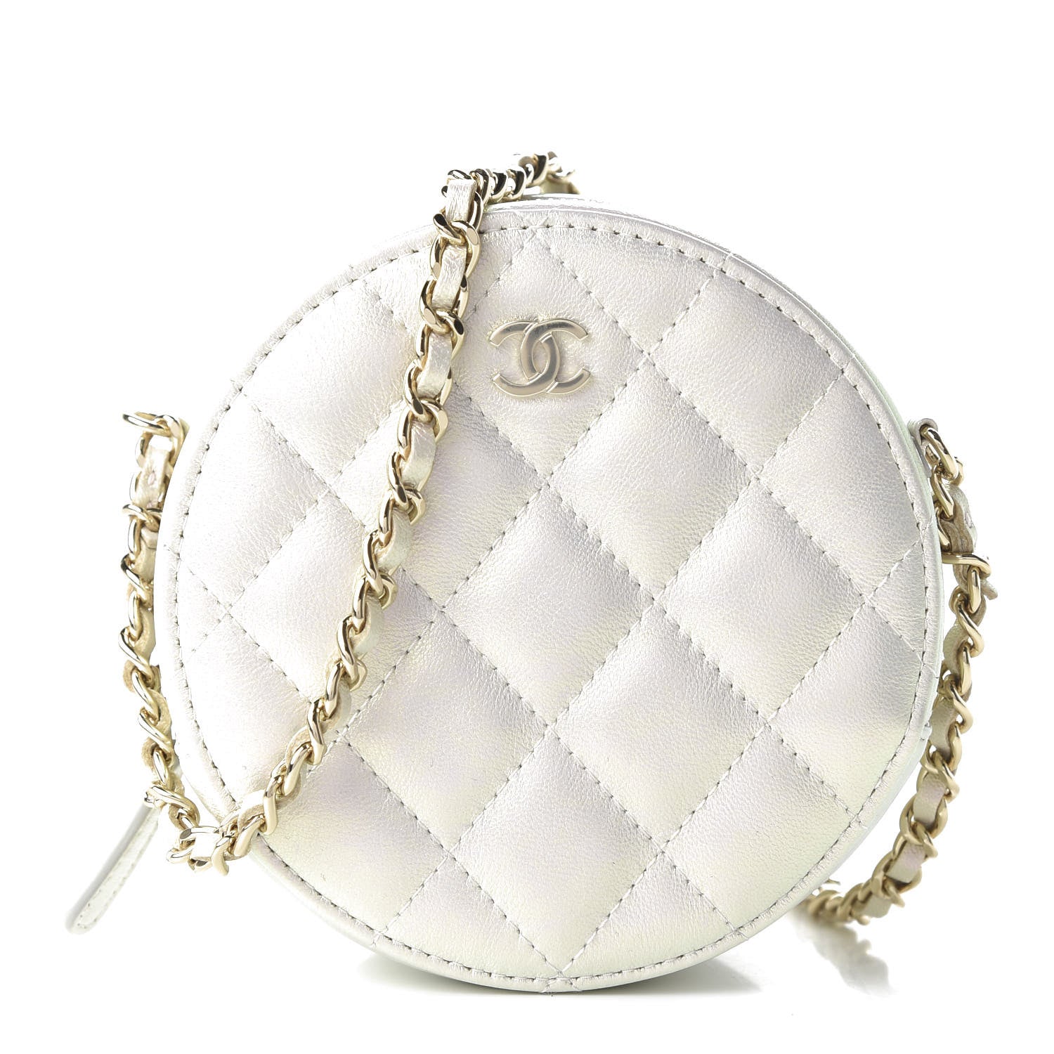 Chanel Iridescent Lambskin Quilted Round Clutch With Chain Ivory 1 of 12