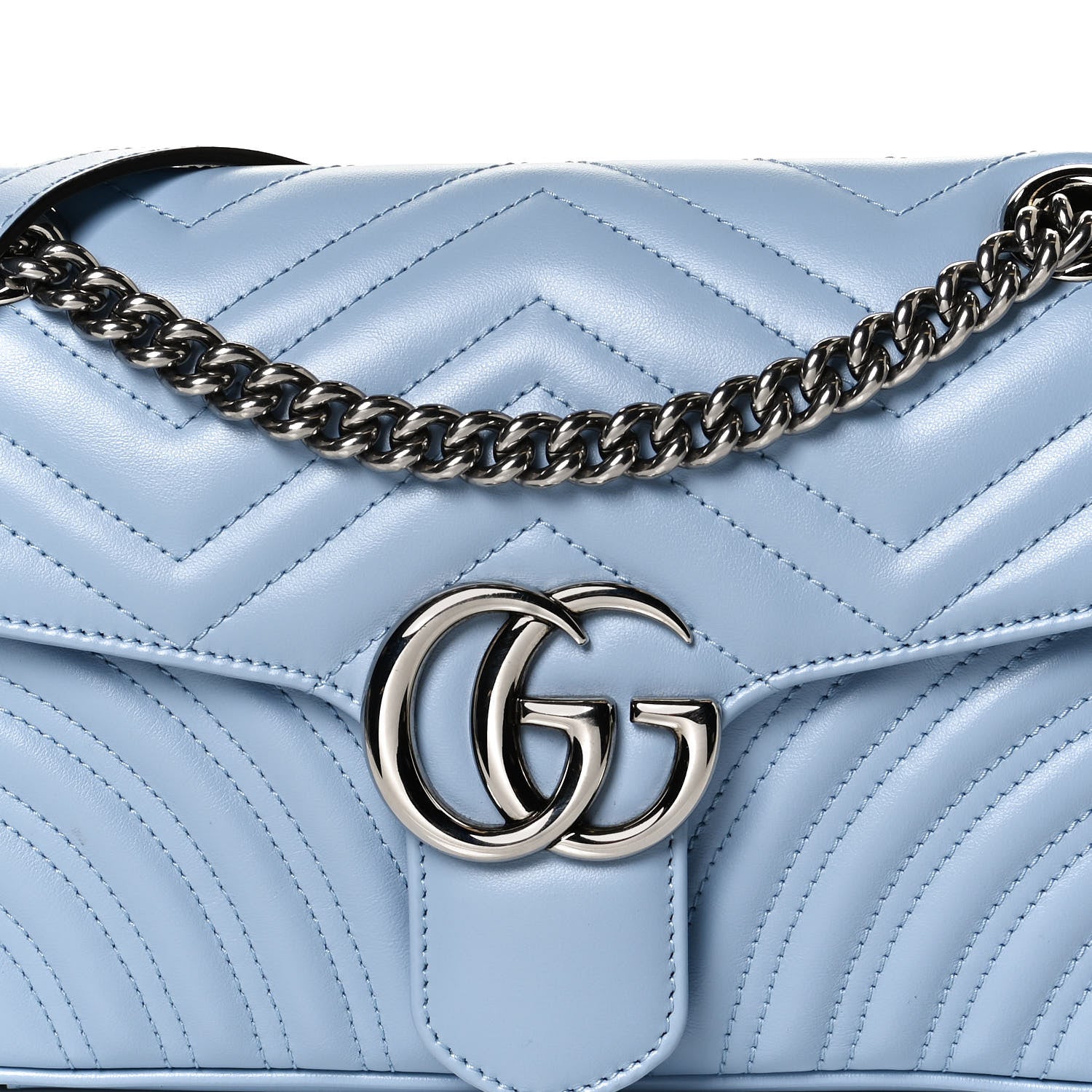 Gucci Calfskin Matelasse Small GG Marmont Shoulder Bag Porcelain Light Blue 9 of 11