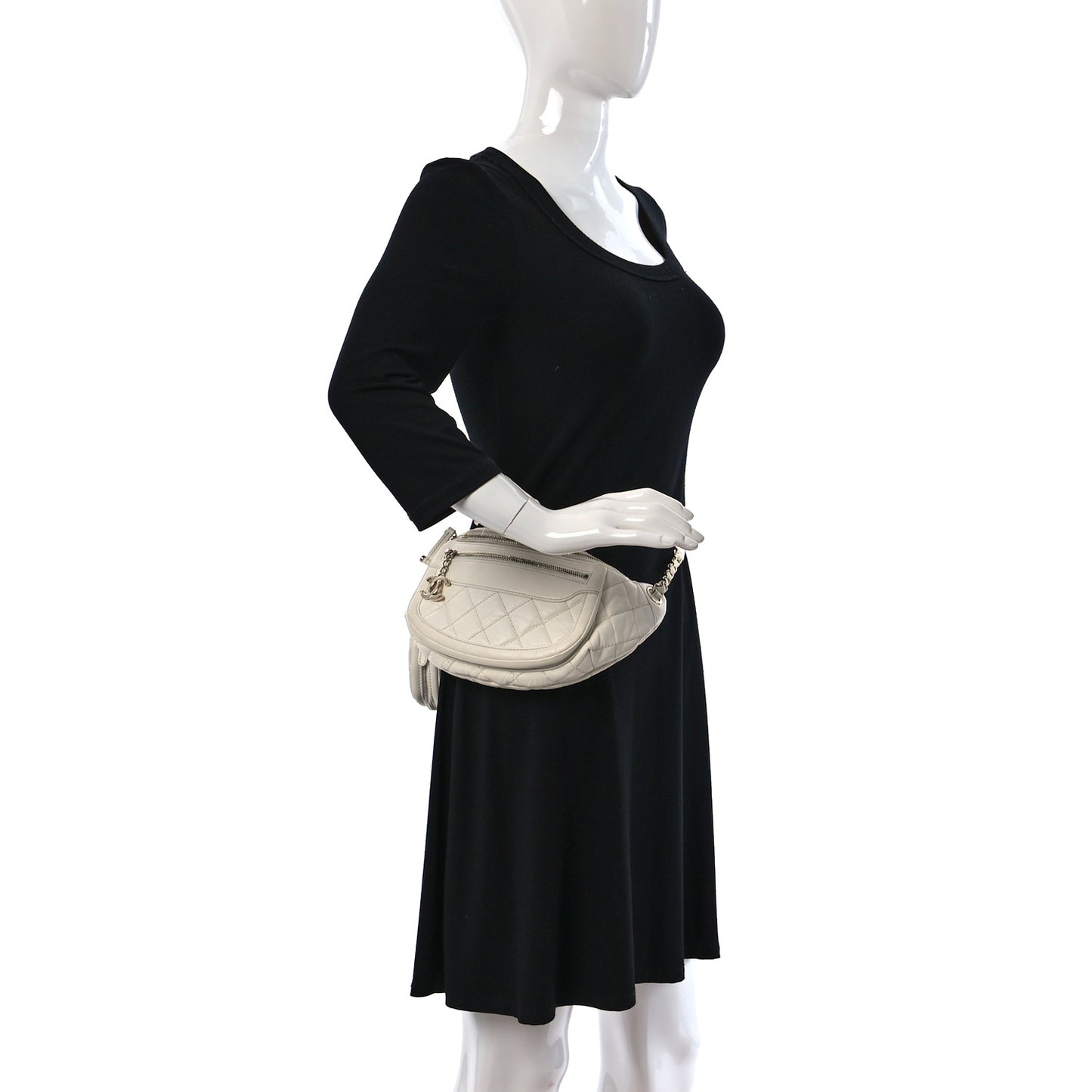 Aged Calfskin Quilted Waist Belt Bag White