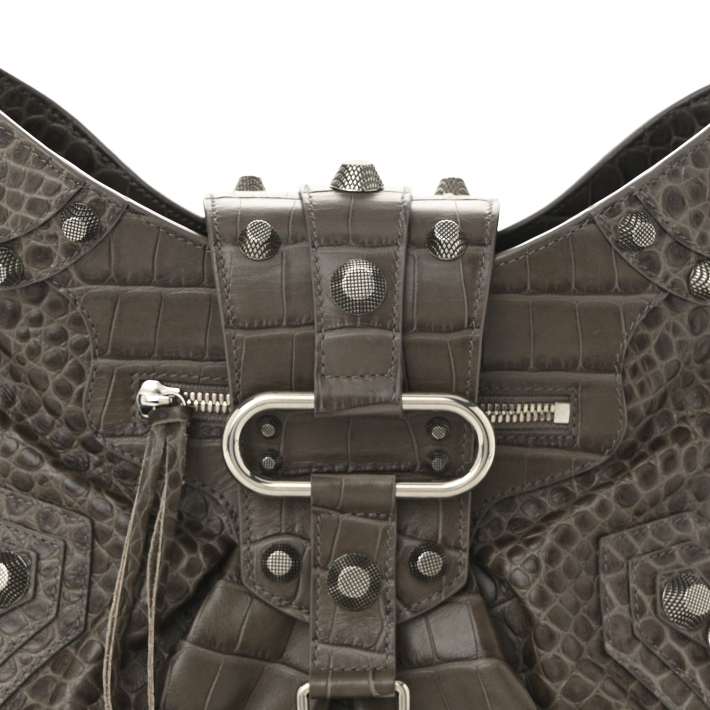 Extra Supple Calfskin Crocodile Embossed Medium Le Cagole Shoulder Bag Medium Grey