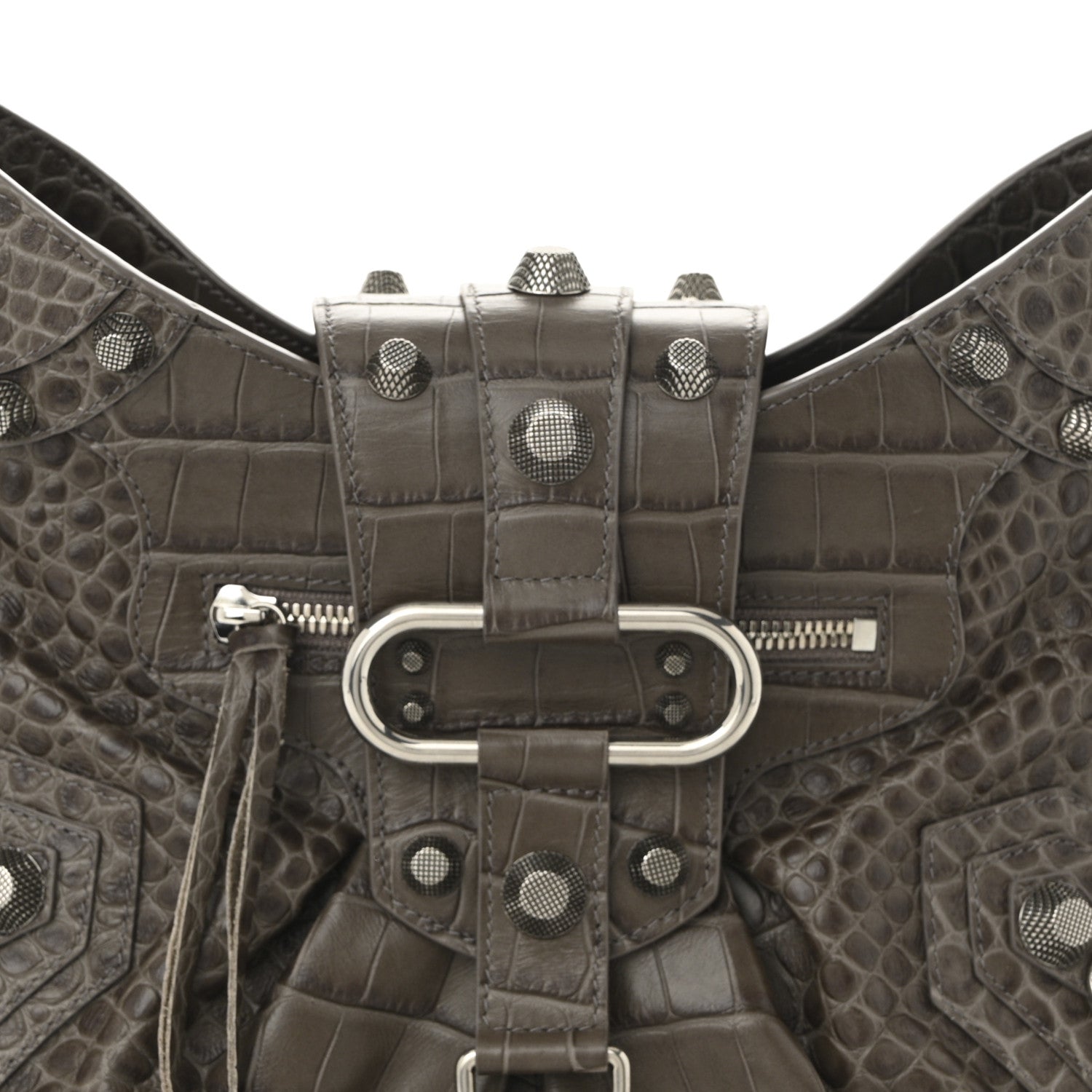 Balenciaga Extra Supple Calfskin Crocodile Embossed Medium Le Cagole Shoulder Bag Medium Grey 9 of 11