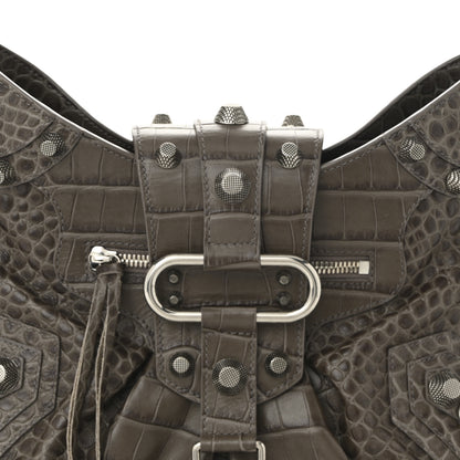 Balenciaga Extra Supple Calfskin Crocodile Embossed Medium Le Cagole Shoulder Bag Medium Grey 9 of 11