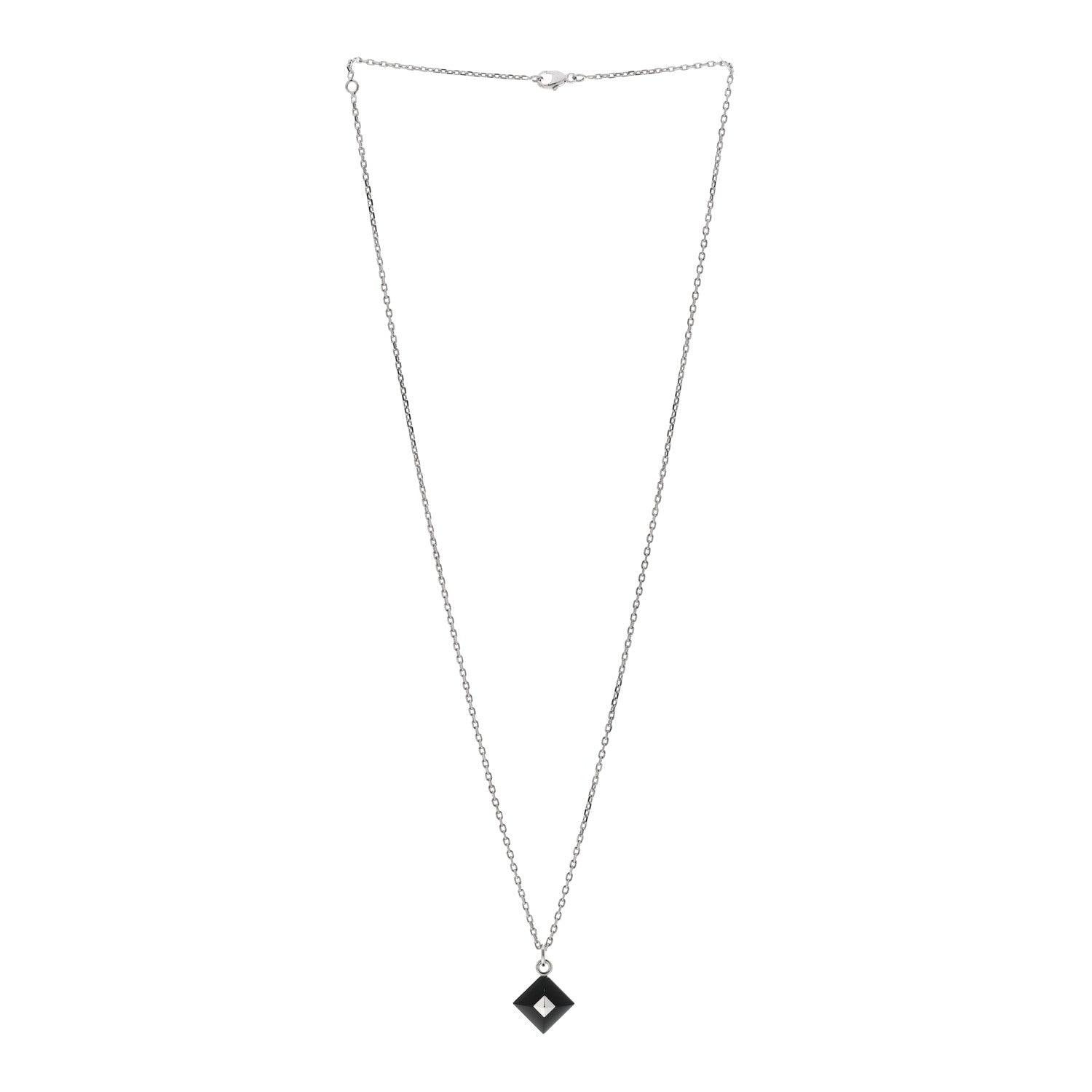 Hermes Palladium Plated Medor Folk Pendant Necklace Black 3 of 5