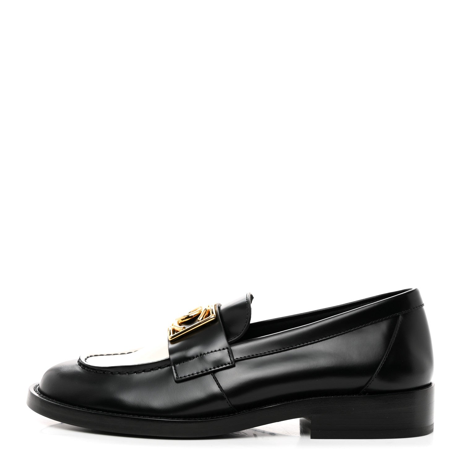 Chanel Shiny Calfskin CC Loafers 37 Black White 1 of 8
