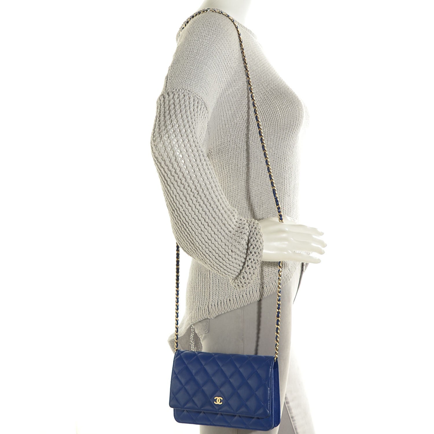 Chanel Lambskin Quilted Wallet On Chain WOC Blue 2 of 8