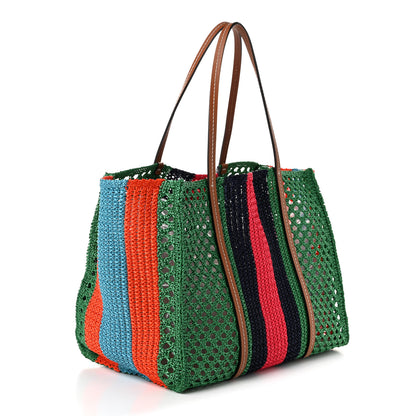 Gucci Raffia Web Woven Medium Interlocking G Tote Green 3 of 10