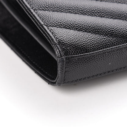 Saint Laurent Grain De Poudre Matelasse Chevron Monogram Chain Wallet Black 9 of 10