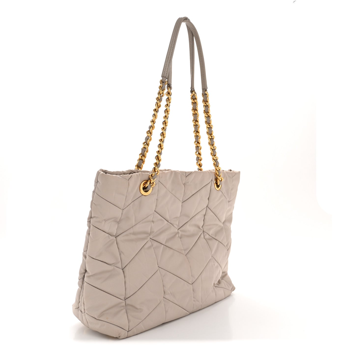 Tessuto Nylon Chevron Quilted Shoulder Bag Beige