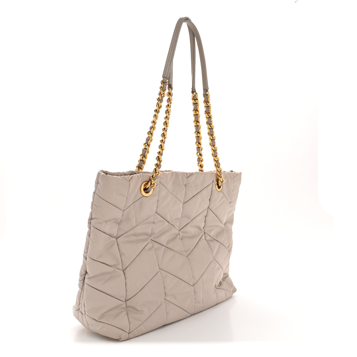 Prada Tessuto Nylon Chevron Quilted Shoulder Bag Beige 3 of 14