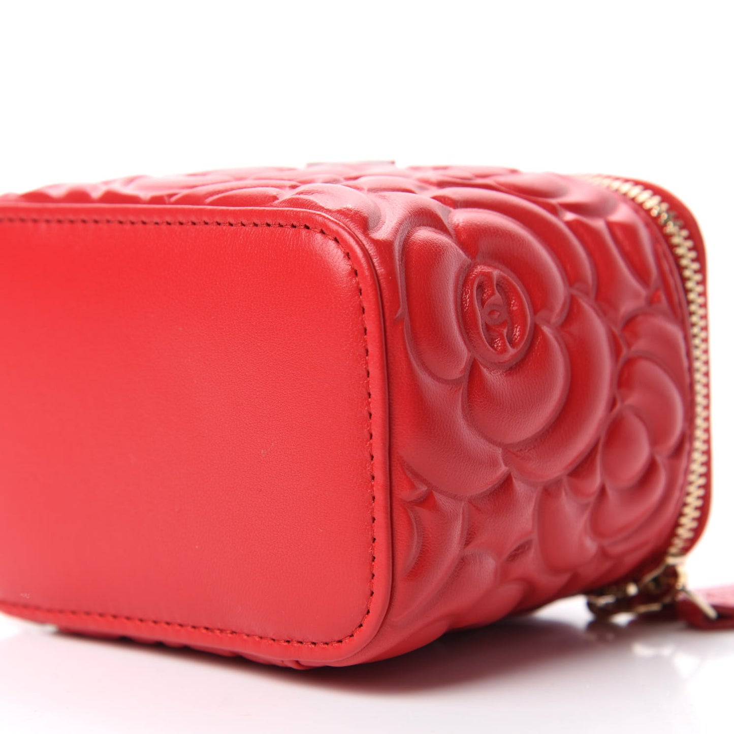 Lambskin Camellia Embossed Mini Vanity Case With Chain Red