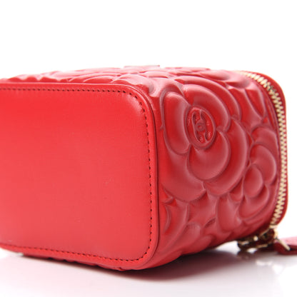 Chanel Lambskin Camellia Embossed Mini Vanity Case With Chain Red 7 of 11