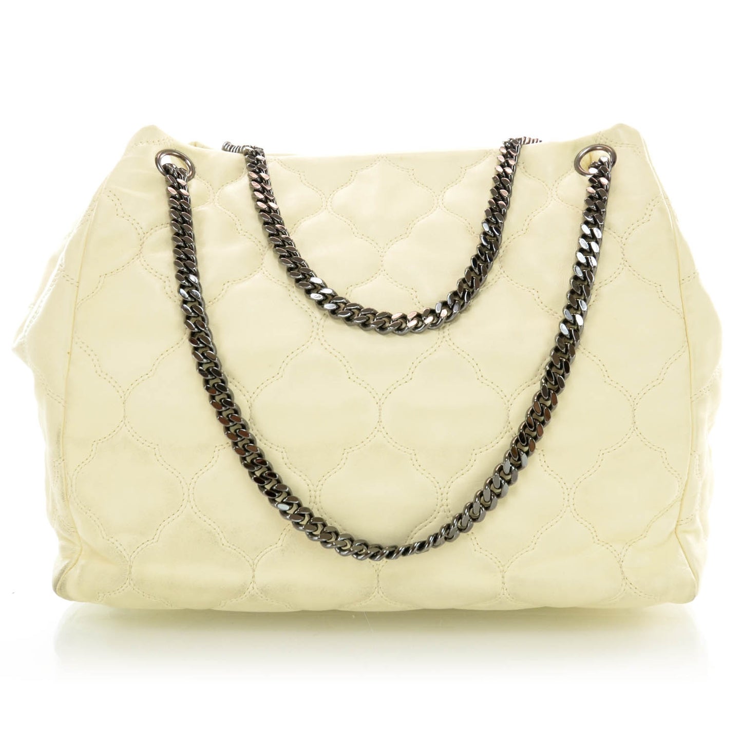 Lambskin Cells Accordion Tote Dark White