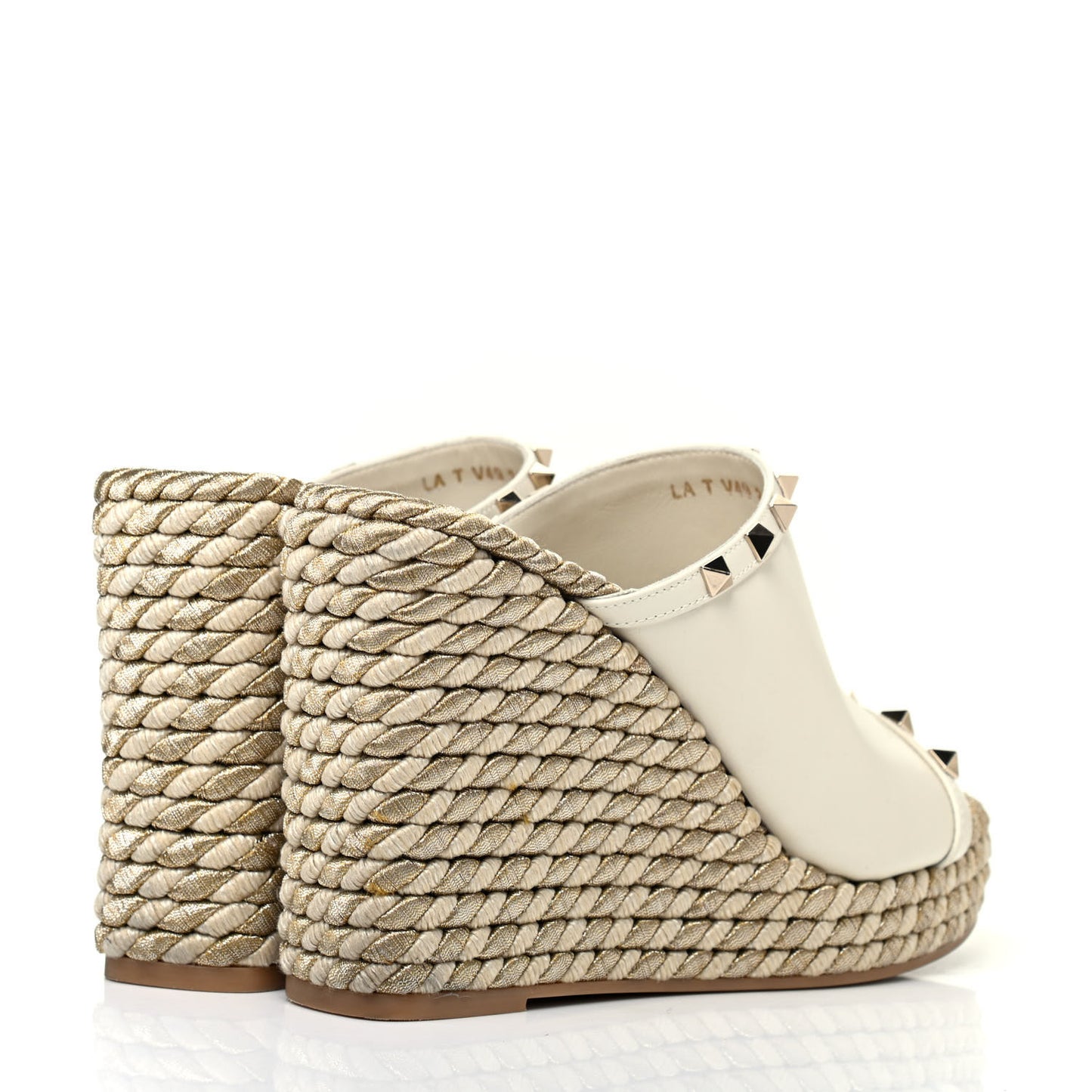 Calfskin Silk Rockstud Torchon Espadrille Wedge 25/115mm Slide Sandals 38 Light Ivory