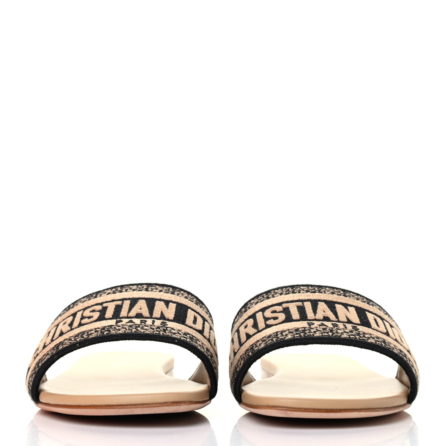Christian Dior Canvas Embroidered Dway Flat Slide Sandals 39 Black Beige 2 of 4