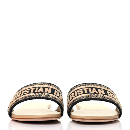 Christian Dior Canvas Embroidered Dway Flat Slide Sandals 39 Black Beige 2 of 4