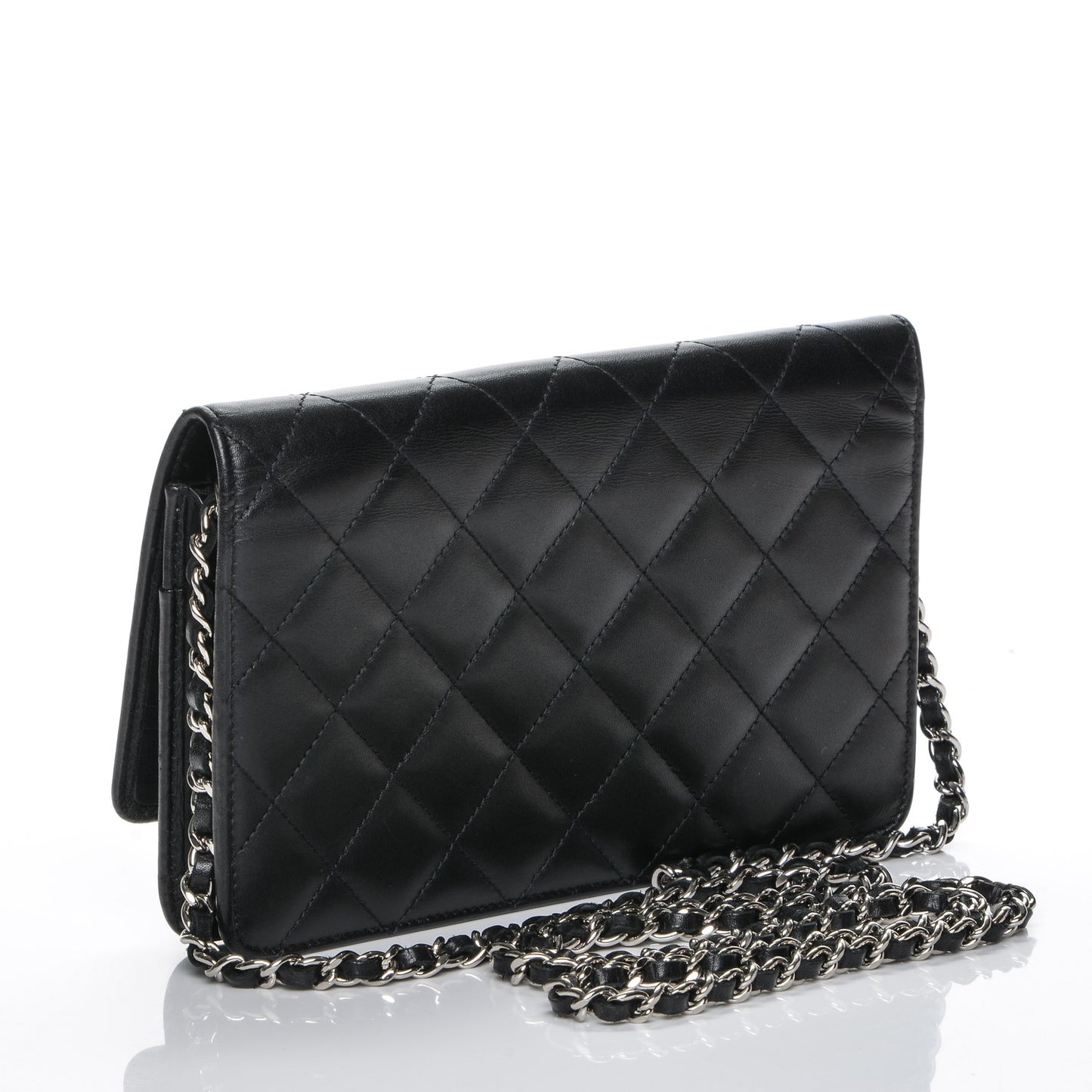 Calfskin Quilted Cambon Wallet On Chain WOC Black