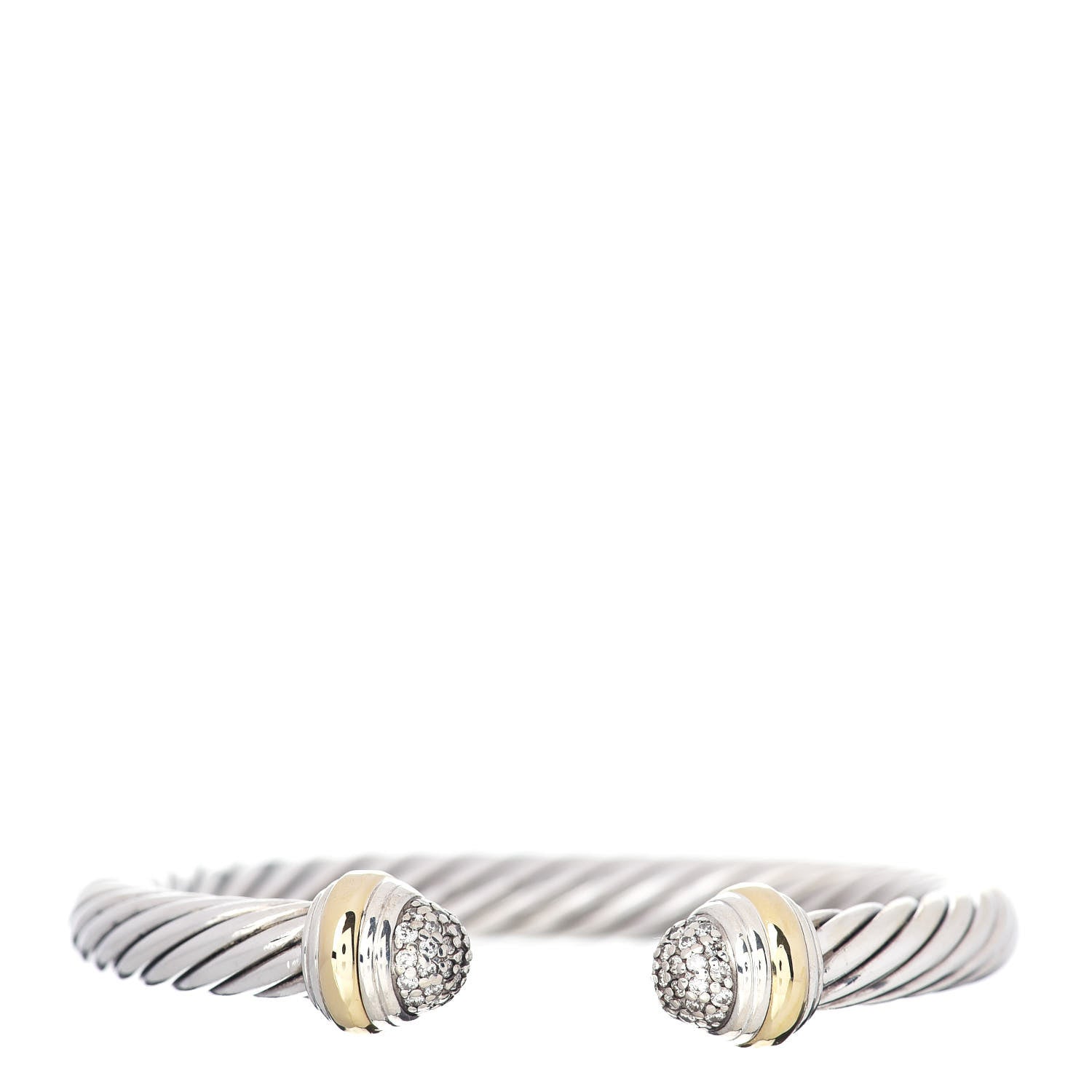David Yurman Sterling Silver 18K Yellow Gold Diamond Pave 7mm Cable Classics Bracelet 1 of 4