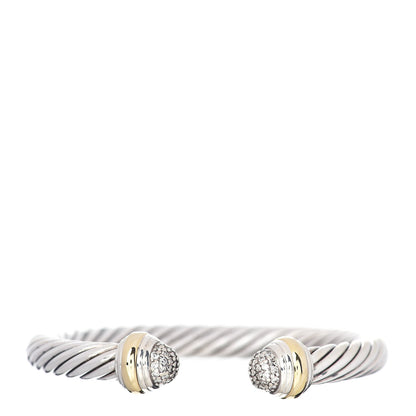 David Yurman Sterling Silver 18K Yellow Gold Diamond Pave 7mm Cable Classics Bracelet 1 of 4