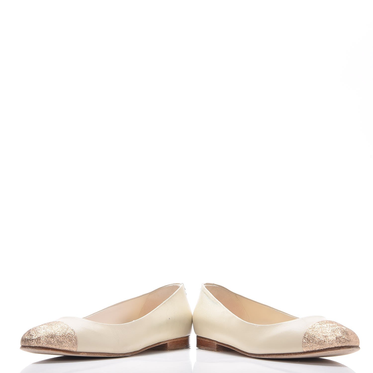 Chanel Lambskin Metallic Cap Toe Crystal CC Ballet Flats 38 Light Beige 5 of 12