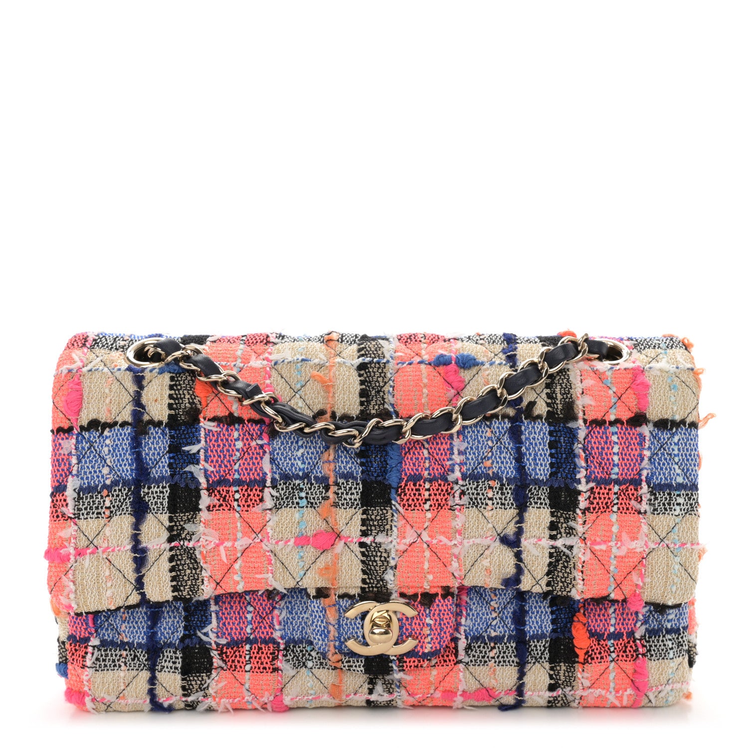 Chanel Tweed Quilted Medium Double Flap Blue Orange Yellow 1 of 11