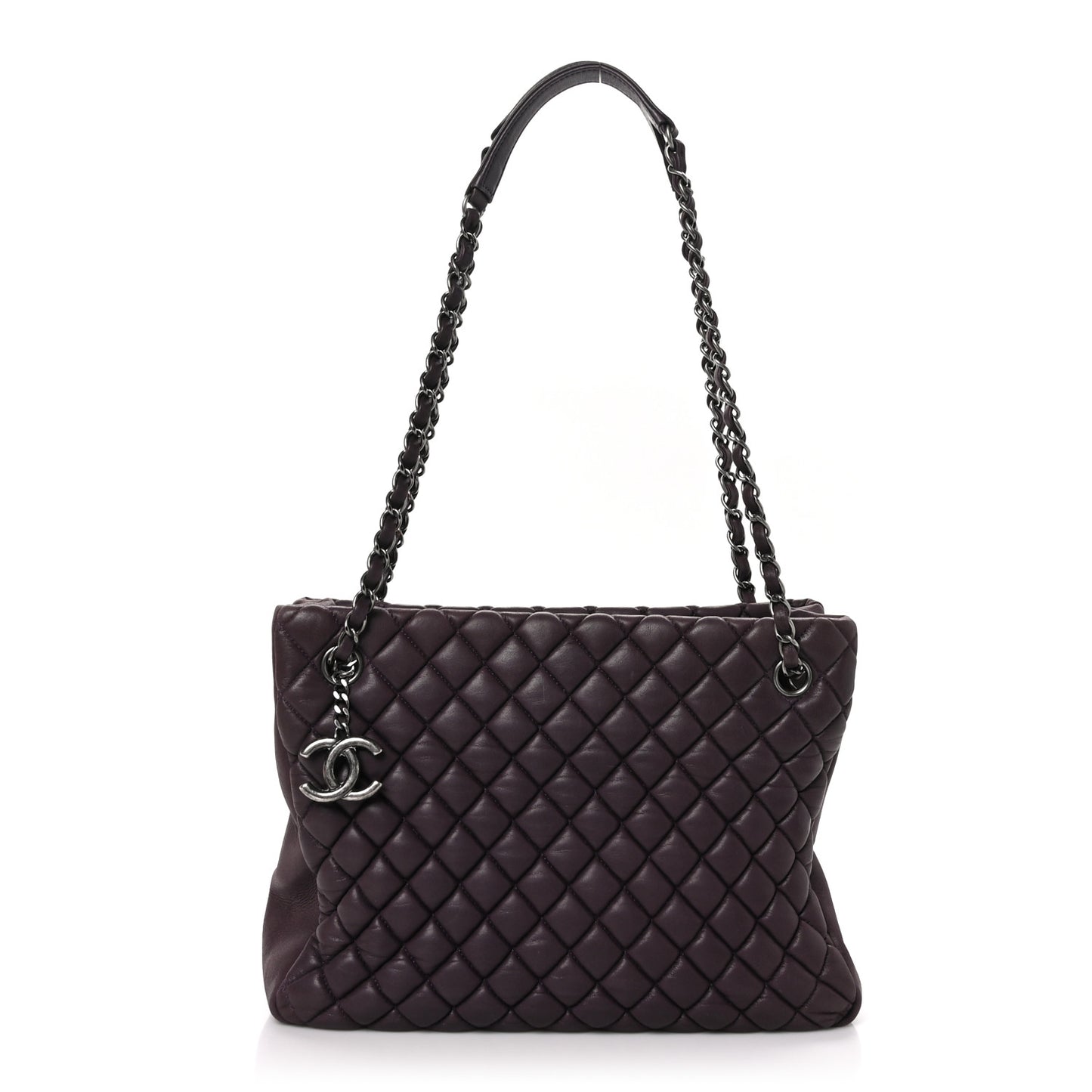 Iridescent Calfskin Small New Bubble Quilt Tote Plum