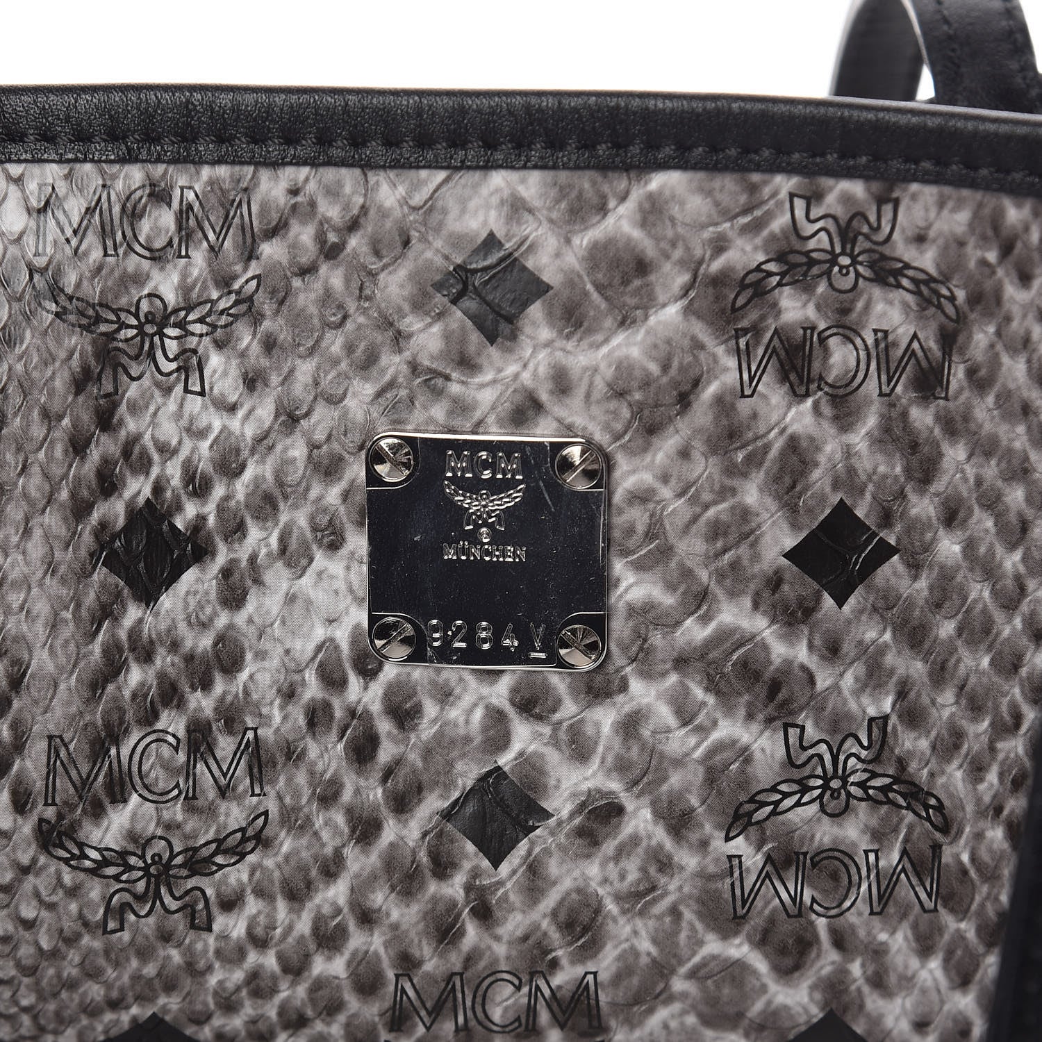 MCM Visetos Snakeskin Embossed Medium Shopper Tote Grey 7 of 16