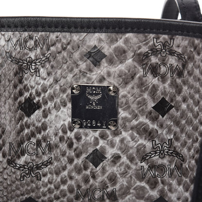 MCM Visetos Snakeskin Embossed Medium Shopper Tote Grey 7 of 16