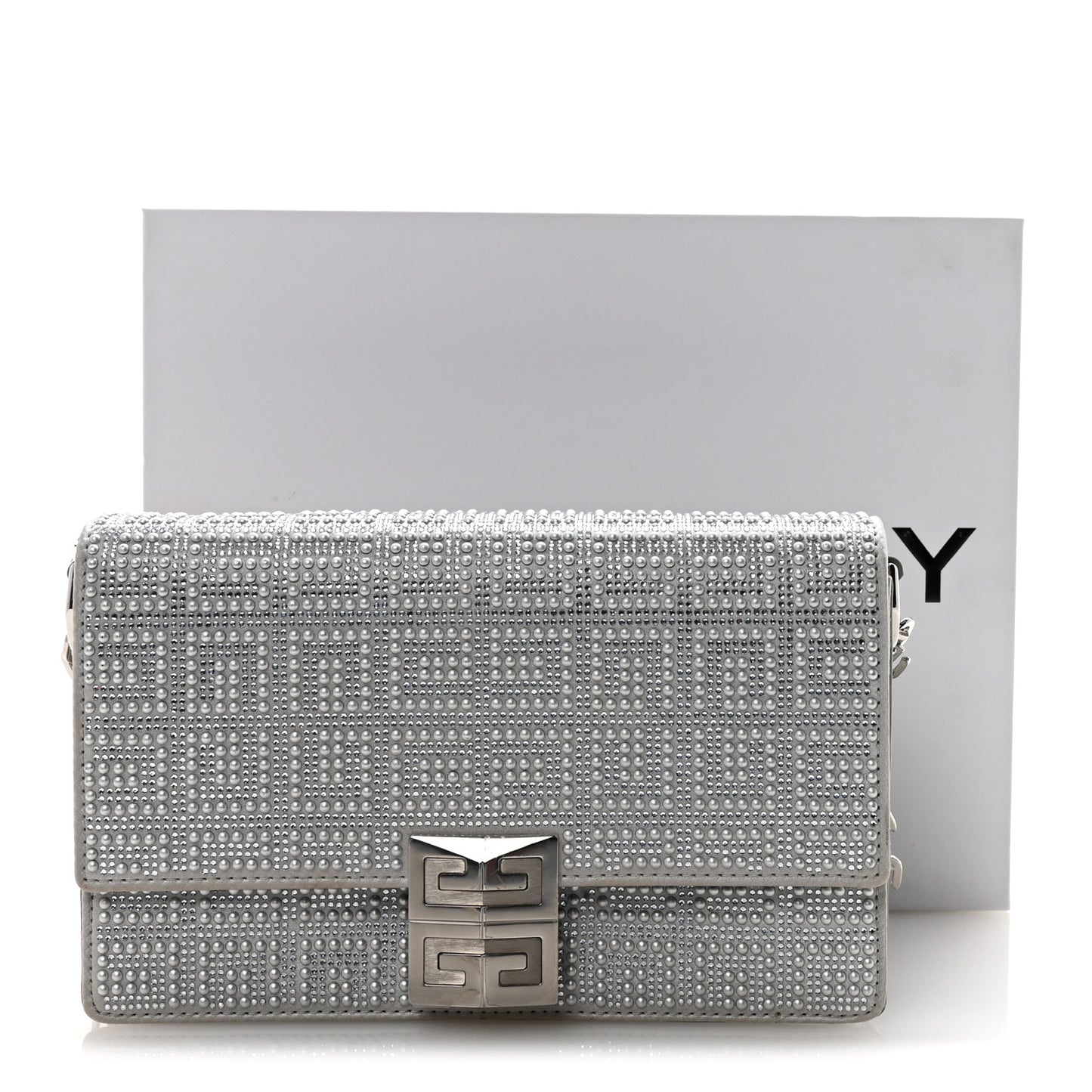Metallic Studded Calfskin 4G Small 4G Crossbody Silver